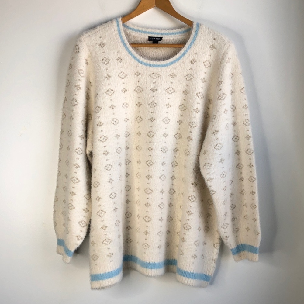 Torrid Cream Sweater with Blue Accents